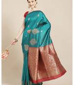 Teal Woven Silk Blend Saree With Blouse