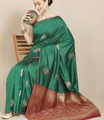 Dark Green Woven Silk Blend Saree With Blouse