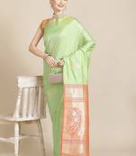 Green Woven Silk Blend Saree With Blouse