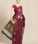 Maroon Woven Silk Blend Saree With Blouse