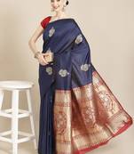 Navy Blue Woven Silk Blend Saree With Blouse