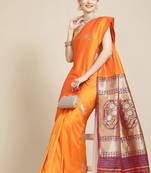 Orange Woven Silk Blend Saree With Blouse