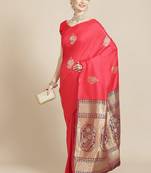 Red Woven Silk Blend Saree With Blouse