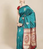 Teal Woven Silk Blend Saree With Blouse