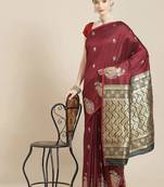 Maroon Woven Silk Blend Saree With Blouse