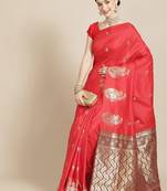 Red Woven Silk Blend Saree With Blouse