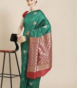 Dark Green Woven Silk Blend Saree With Blouse