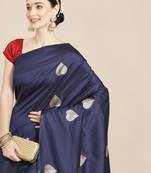 Navy Blue Woven Silk Blend Saree With Blouse