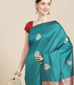 Teal Woven Silk Blend Saree With Blouse