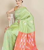 Green Woven Silk Blend Saree With Blouse