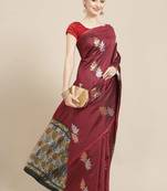 Maroon Woven Silk Blend Saree With Blouse