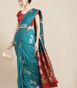 Teal Woven Silk Blend Saree With Blouse