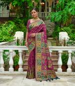 Wine woven banarasi silk saree with blouse