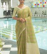 Mehendi woven linen saree with blouse