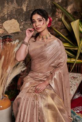 Peach woven silk blend saree with blouse 2