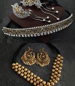 Binnis wardrobe Dual tone and golden bead choker jewellery set