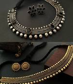 Binnis wardrobe Silver choker with Black diamond and Gold plated jewellery set