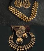 Binnis wardrobe Gold tone bead and Gold plated Kolhapuri Necklace Set