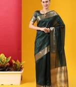 Green woven tussar silk saree with blouse
