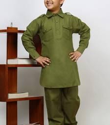 Green Cotton Jacquard Pathani Kurta Pajama Set Traditional Wear