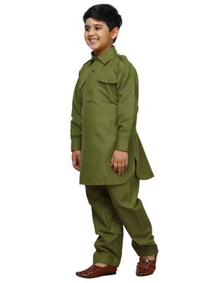 Green Cotton Jacquard Pathani Kurta Pajama Set Traditional Wear 3
