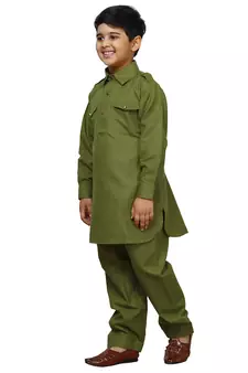 Green Cotton Jacquard Pathani Kurta Pajama Set Traditional Wear