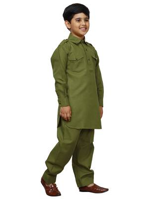 Green Cotton Jacquard Pathani Kurta Pajama Set Traditional Wear 1