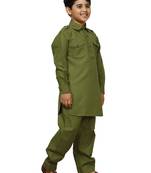 Green Cotton Jacquard Pathani Kurta Pajama Set Traditional Wear