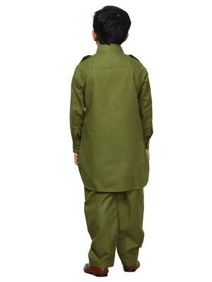 Green Cotton Jacquard Pathani Kurta Pajama Set Traditional Wear 4