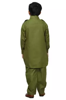 Green Cotton Jacquard Pathani Kurta Pajama Set Traditional Wear