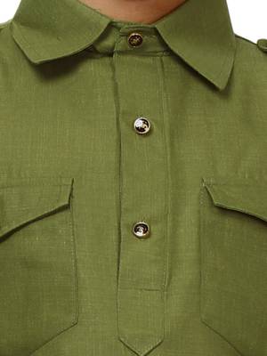 Green Cotton Jacquard Pathani Kurta Pajama Set Traditional Wear 5