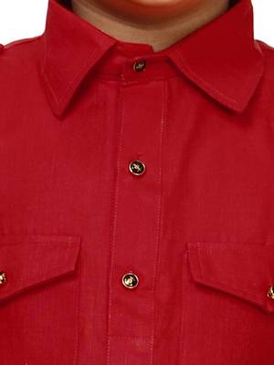 Red Cotton Jacquard Pathani Kurta Pajama Set Traditional Wear 5