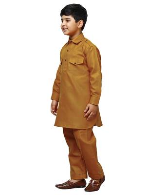 Mustard Cotton Jacquard Pathani Kurta Pajama Set Traditional Wear 2