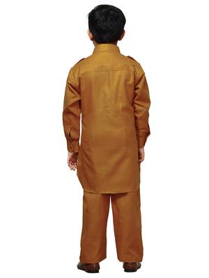 Mustard Cotton Jacquard Pathani Kurta Pajama Set Traditional Wear 4