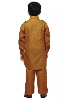 Mustard Cotton Jacquard Pathani Kurta Pajama Set Traditional Wear