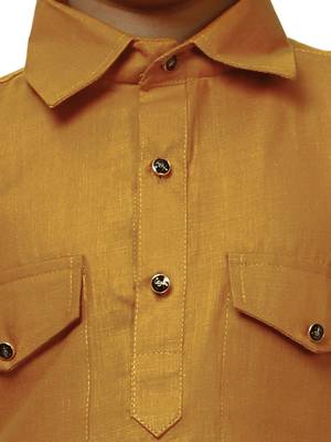 Mustard Cotton Jacquard Pathani Kurta Pajama Set Traditional Wear 5