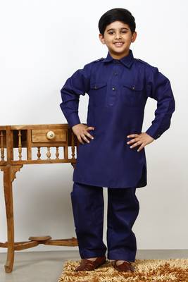 Sky Blue Cotton Jacquard Pathani Kurta Pajama Set Traditional Wear 1