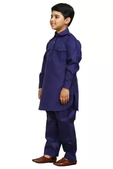 Sky Blue Cotton Jacquard Pathani Kurta Pajama Set Traditional Wear