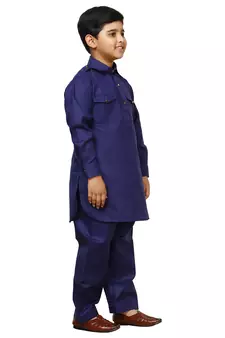 Sky Blue Cotton Jacquard Pathani Kurta Pajama Set Traditional Wear