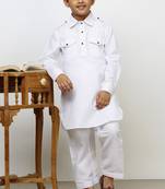 White Cotton Jacquard Pathani Kurta Pajama Set Traditional Wear