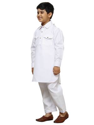 White Cotton Jacquard Pathani Kurta Pajama Set Traditional Wear 2