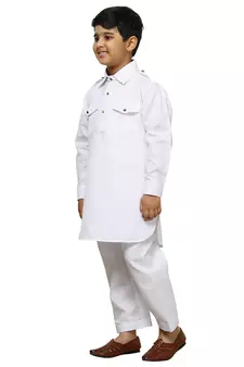 White Cotton Jacquard Pathani Kurta Pajama Set Traditional Wear