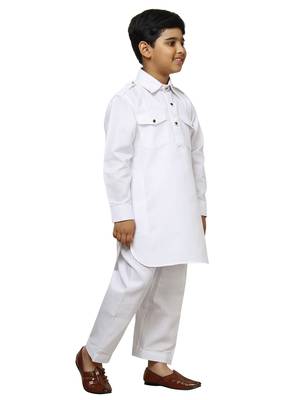 White Cotton Jacquard Pathani Kurta Pajama Set Traditional Wear 3