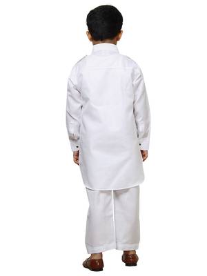 White Cotton Jacquard Pathani Kurta Pajama Set Traditional Wear 4