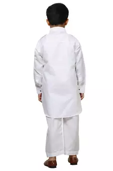 White Cotton Jacquard Pathani Kurta Pajama Set Traditional Wear
