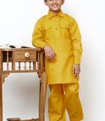 Yellow Cotton Jacquard Pathani Kurta Pajama Set Traditional Wear