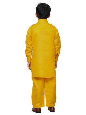 Yellow Cotton Jacquard Pathani Kurta Pajama Set Traditional Wear 4
