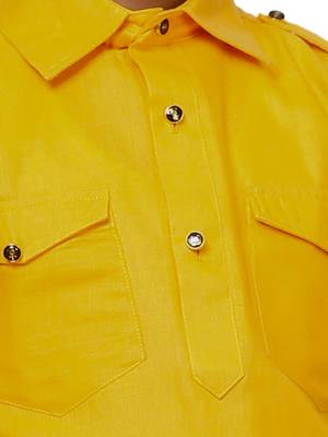 Yellow Cotton Jacquard Pathani Kurta Pajama Set Traditional Wear 5