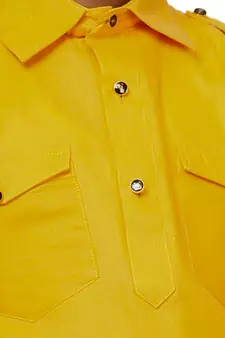 Yellow Cotton Jacquard Pathani Kurta Pajama Set Traditional Wear
