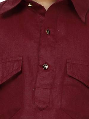 Maroon Cotton Jacquard Pathani Kurta Pajama Set Traditional Wear 5
